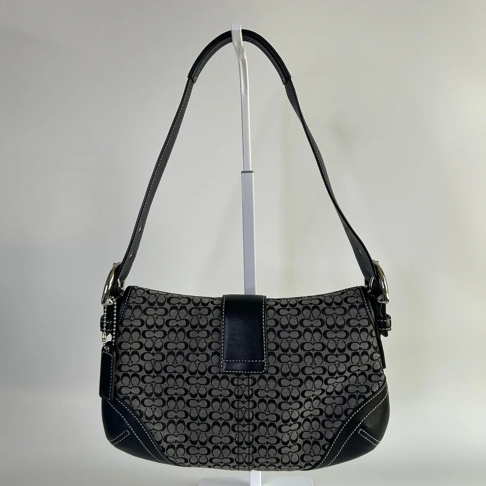 Coach Soho Signature Black Grey Canvas Leather Shoulder Bag 6818 Excellent